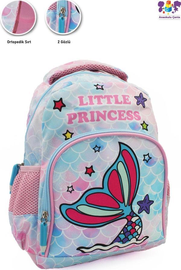 2 Gözlü Little Princess Denizkızı Anaokulu Çantası - Kız Çocuk Çanta Kreş Çantası - Deniz Kızı Çanta - Image 1