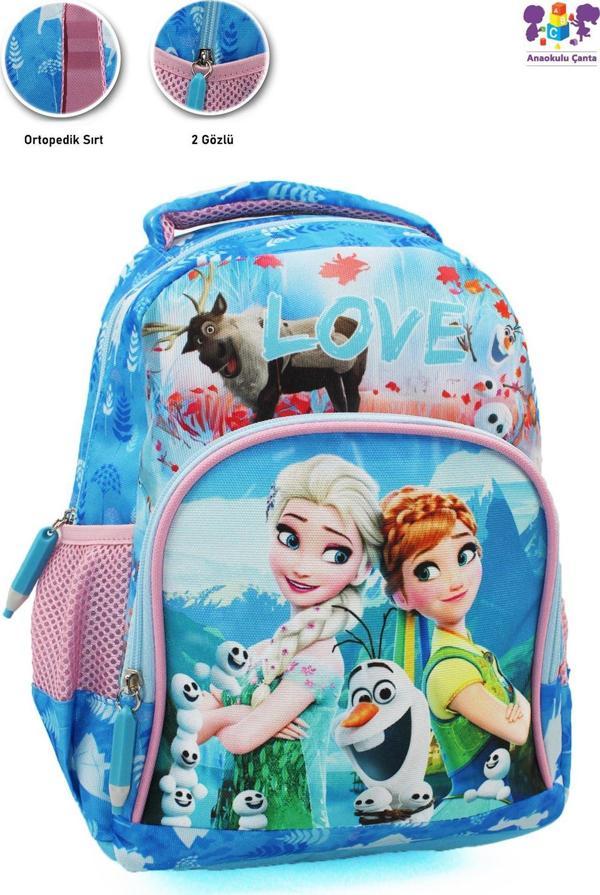 2 Gözlü Mavi Elsa Anna Anaokulu Çantası - Kız Çocuk Çanta Kreş Çantası - Elsa Çanta - Frozen Çanta - Image 1