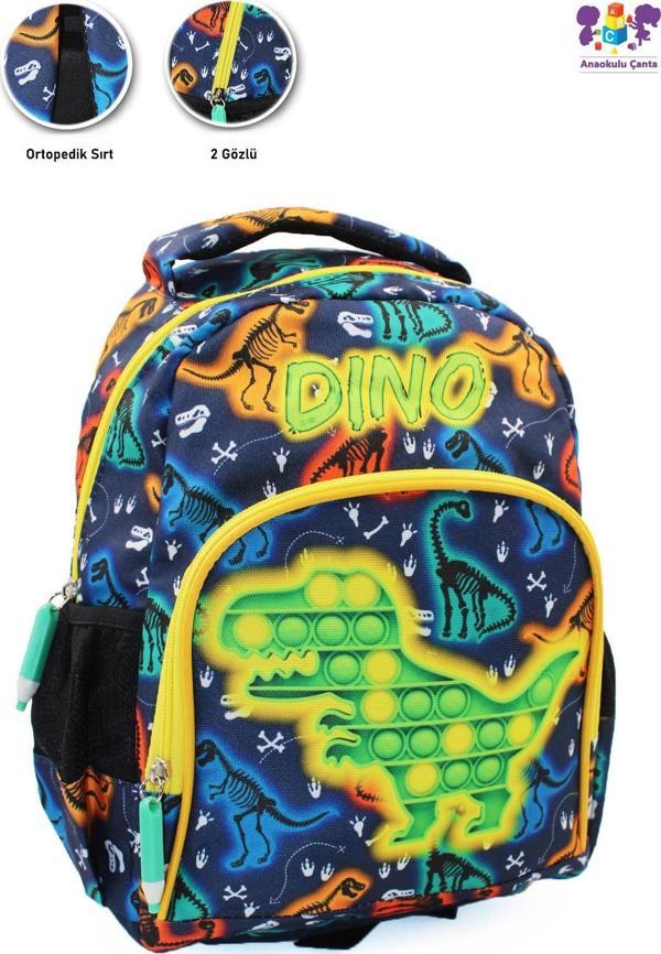 2 Gözlü Pop Dino Anaokulu Çantası - Erkek Çocuk Çanta Kreş Çantası - Dinozor Çanta - Image 1