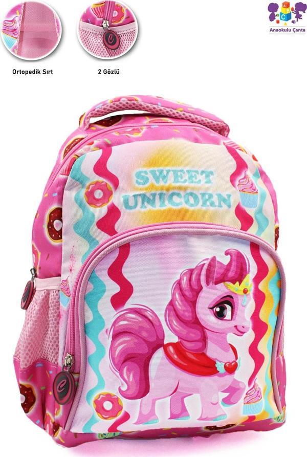 2 Gözlü Sweet Unicorn Anaokulu Çantası - Kız Çocuk Çanta Kreş Çantası - Unicorn Çanta - Image 1