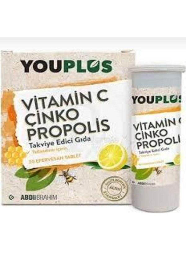3 KUTU YOUPLUS VİTAMİN C, ÇİNKO, PROPOLİS EFERVESAN TABLET TAKVİYE EDİCİ GIDA 20 TABLET - Image 1