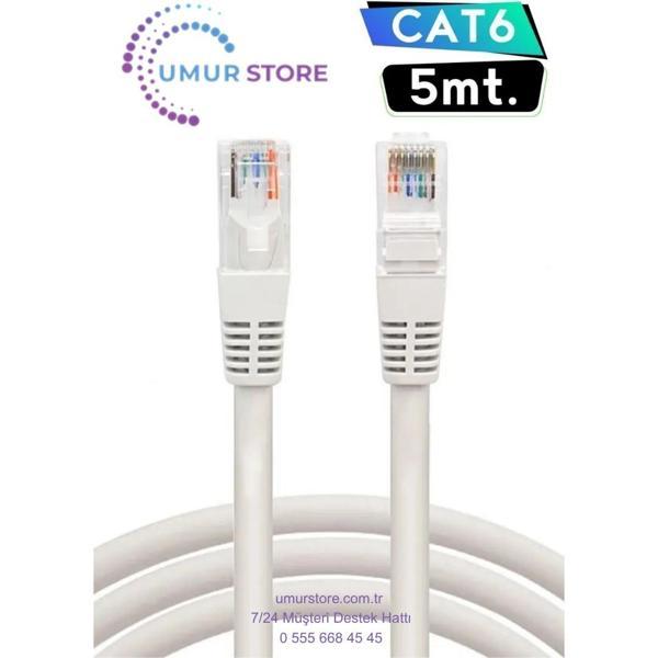 5 Metrelik Cat6 Lan Fabrikasyon Internet Data Kablosu(Ethernet Modem RJ45 Uçlu Jacklı Network Adsl)  - Image 1