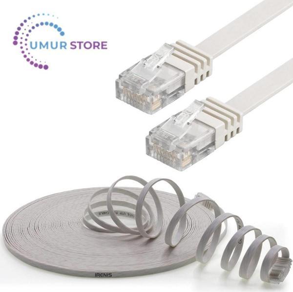 CAT6 Yassı Ethernet (Network, LAN) Kablosu, Beyaz, 50 cm - Image 1