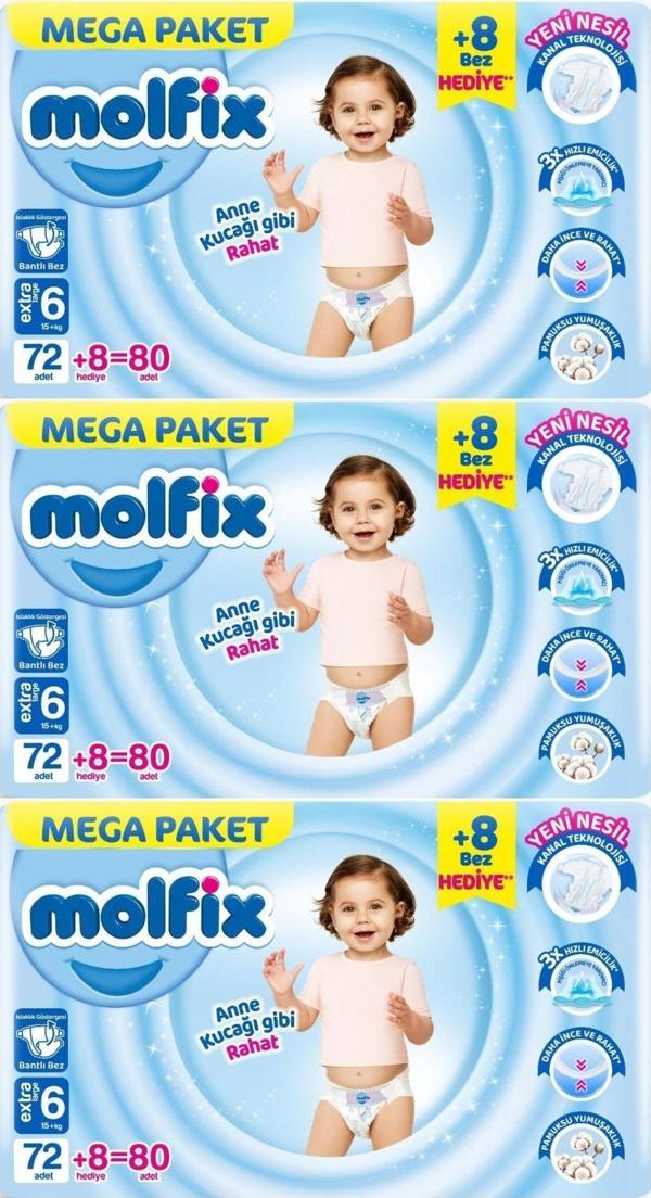 Molfix Bebek Bezi Beden:6 (15+KG) Extra Large 240 Adet Mega Aylık Fırsat Pk - Image 1