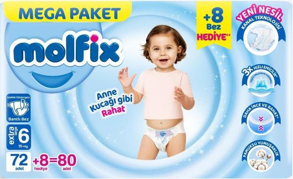 Molfix Bebek Bezi Beden:6 (15+KG) Extra Large 80 Adet Mega Pk - Image 1