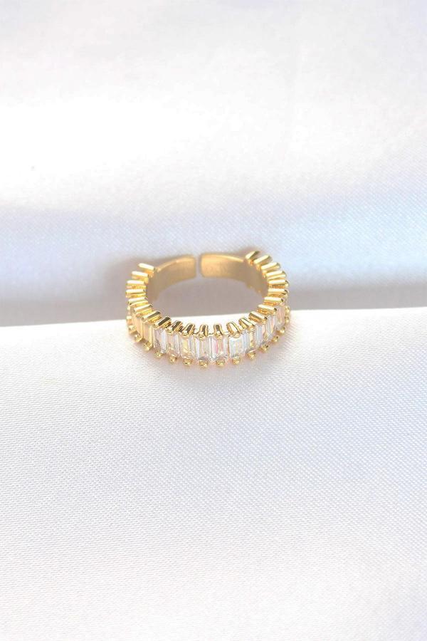 Sıralı Baget Taşlı Gold Renk Ayarlanabilir Yüzük - Image 1