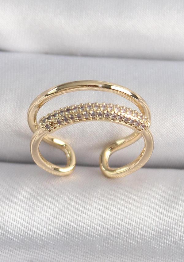 Pirinç Gold Renk Zirkon Taşlı Kadın Yüzük - Image 1