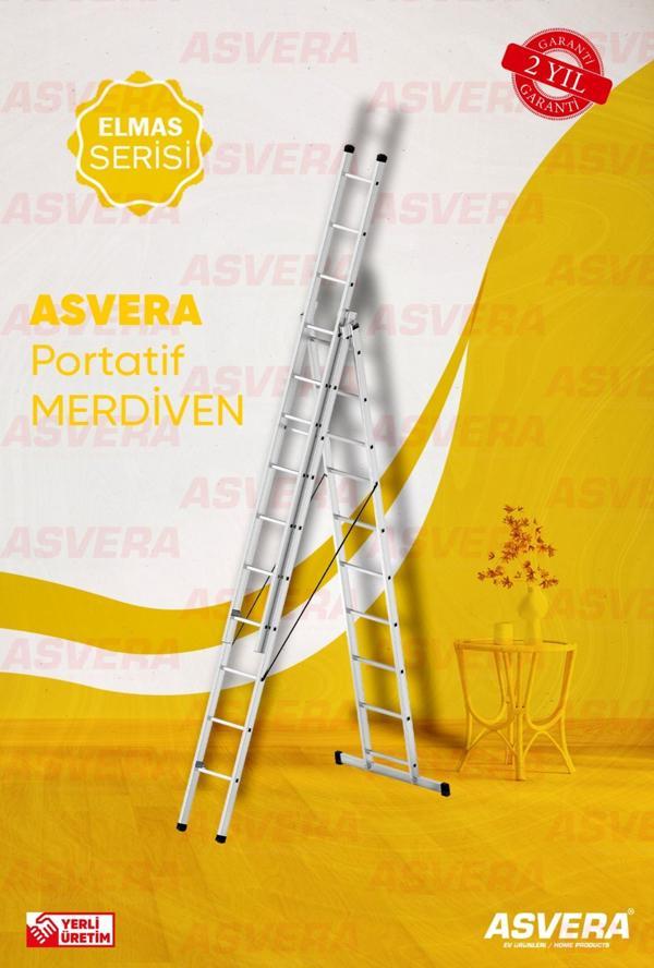Elmas Serisi - 3 Parça X 3 Metre = 9 Metre  A Ti̇pi̇ Alüminyum Merdiven - Yerli Üretim - Image 1