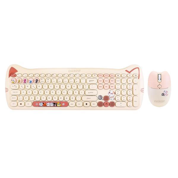 Everest KM-6283 CATTY Renkli Tuşlu Sarı Kablosuz Q Multimedia Klavye + Mouse + Pad Set - Image 1