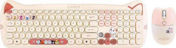 Everest KM-6283 CATTY Renkli Tuşlu Sarı Kablosuz Q Multimedia Klavye + Mouse + Pad Set - Image 1