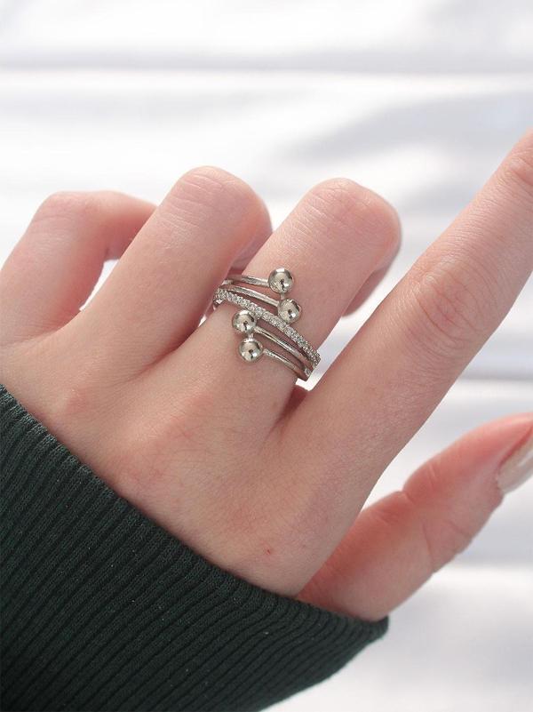 Topçuk Model Zirkon Taşlı Silver Renk Ayarlanabilir Yüzük - Image 1