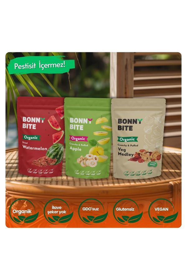 Bonny Bite Kurutulmuş Organik Karpuz, Elma & Sebze 3'Lü Paketi - Image 1