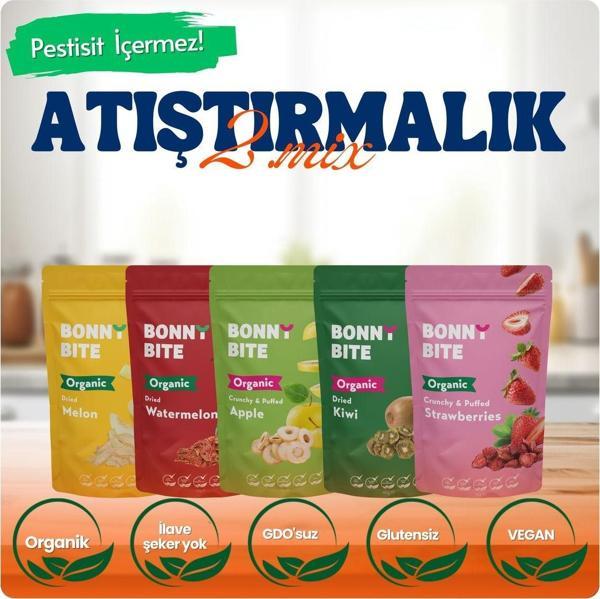 Bonny Bite Kurutulmuş Organik Kavun, Karpuz, Elma, Kivi & Çilek 5'Li Paketi ( Atştırmalık Mix2 ) - Image 1