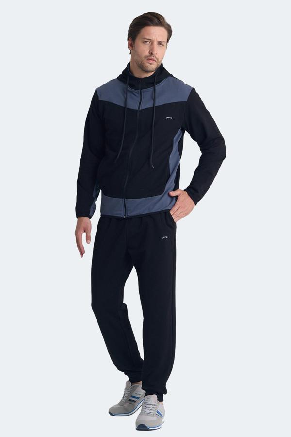 Slazenger KIMO Erkek Fermuarlı Kapüşonlu Cepli Siyah / Koyu Gri Eşofman Takımı - Image 1