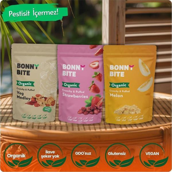 Bonny Bite Kurutulmuş Organik Sebze, Çilek & Çıtır Kavun 3'Lü Paketi - Image 1