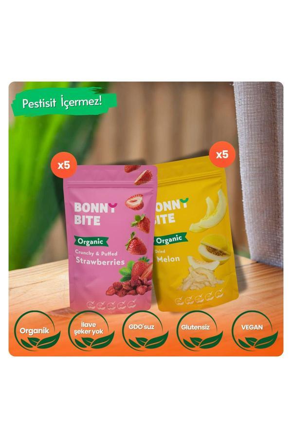 Bonny Bite Organik Çıtır Çilek & Kurutulmuş Kavun 10'Lu Paketi - Image 1