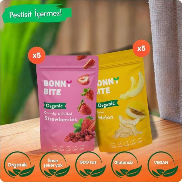 Bonny Bite Organik Çıtır Çilek & Kurutulmuş Kavun 10'Lu Paketi - Image 1