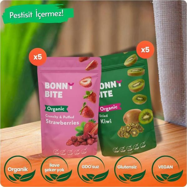 Bonny Bite Organik Çıtır Çilek & Kurutulmuş Kivi 10'Lu Paketi - Image 1