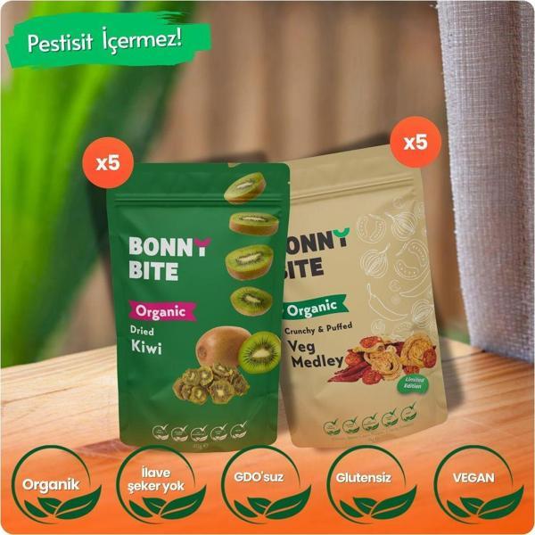 Bonny Bite Organik Kurutulmuş Kivi & Çıtır Sebze (Kapya Biber, Cherry Domates, Soğan) 10'Lu Paket - Image 1