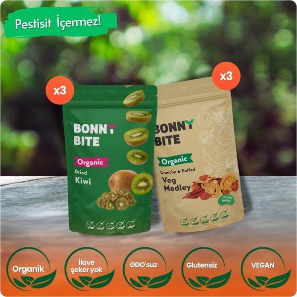 Bonny Bite Organik Kurutulmuş Kivi & Çıtır Sebze (Kapya Biber, Cherry Domates, Soğan) 6'Lı Paketi - Image 1