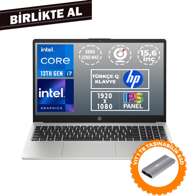 HP 250 G10 i7-1355U 32GB 1TB SSD 15.6" FHD Freedos + VIT 1 TB SSD B2PH1ES 043 - Image 1