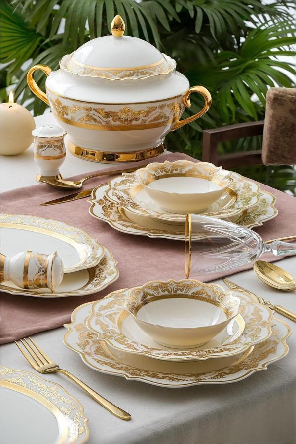 Aurora 60 Parça 12 Kişilik Gold Porselen Yemek Takımı - Image 1