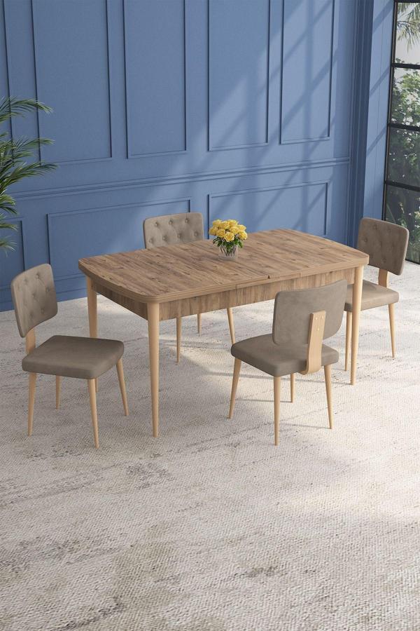 Lars Atlantik 80x132 Açılabilir Mdf Masa Yemek Odası Takımı,Mutfak Takımı 4 Adet Sandalye - Image 1