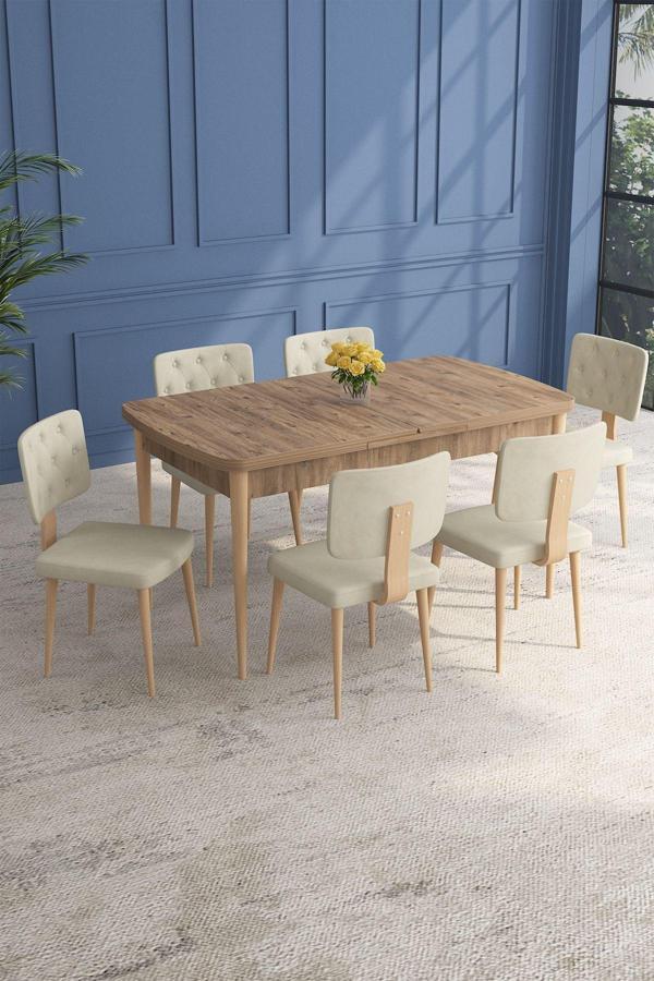 Lars Atlantik 80x132 Açılabilir Mdf Masa Yemek Odası Takımı,Mutfak Takımı 6 Adet Sandalye - Image 1