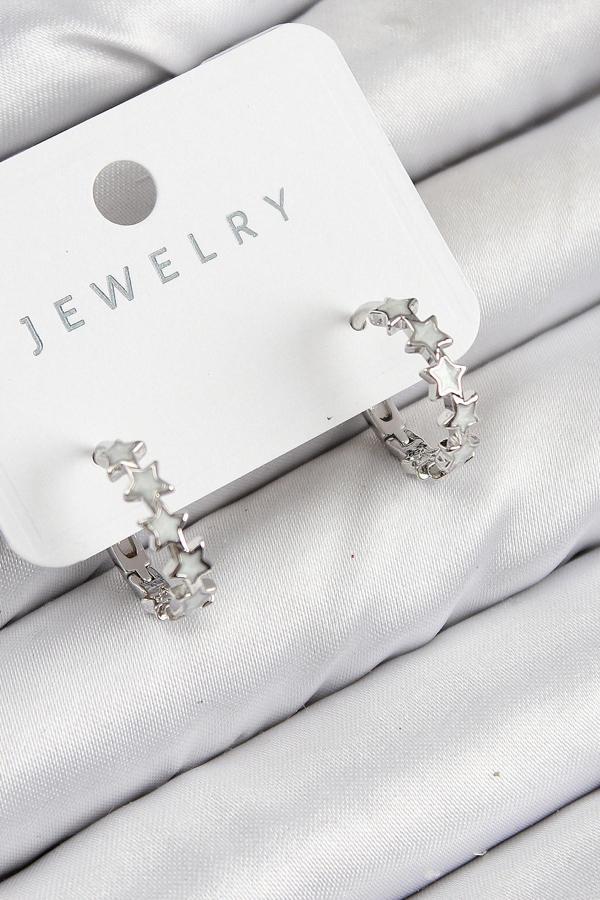 Pirinç Zirkon Taşlı Yıldız Model Gümüş Renk Kadın Küpe - EBJ250816W37147 - Image 1