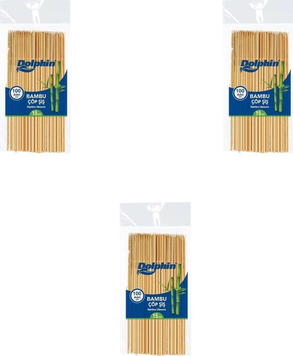 Dolphin Bambu Ahşap Çöp Şiş - Boy : 15 Cm. / En : 3mm - 100 Adetlik 3 Paket - Image 1