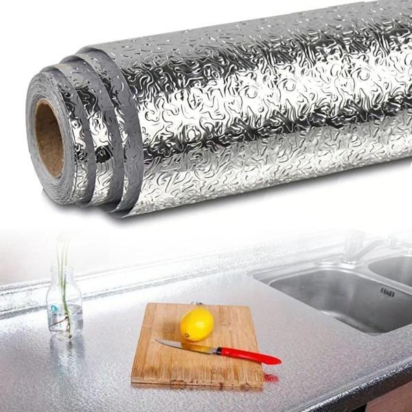 Rulo Gümüş Alüminyum Folyo Duvar Kağıdı, Kendinden Yapışkanlı Raf İçi, Su Geçirmez Folyo  2 mt x 60 cm - Image 1