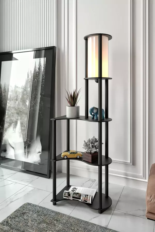 Estilo Dekoratif Raflı Lambader Siyah - Image 1