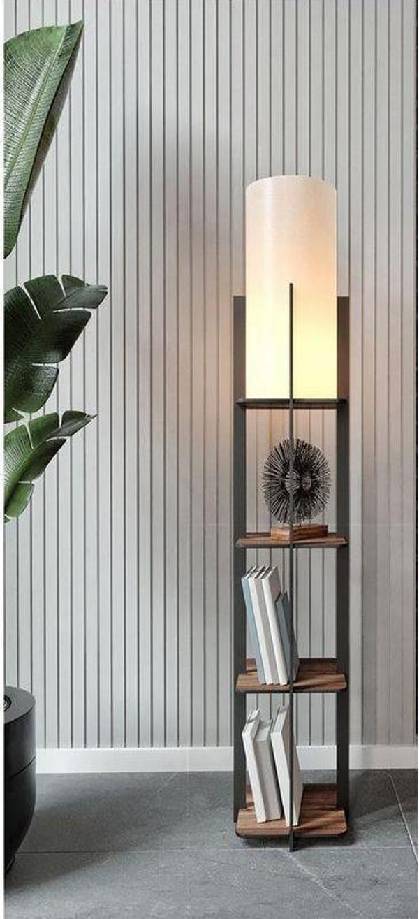 Quattro Dekoratif Raflı Lambader Ceviz - Image 1