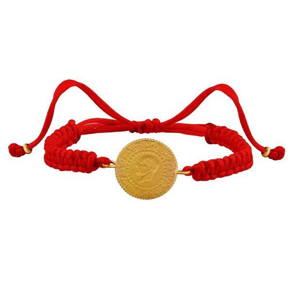 AgaKulche 22 Ayar Çeyrek Altınlı Kırmızı İpli Bileklik - Image 1