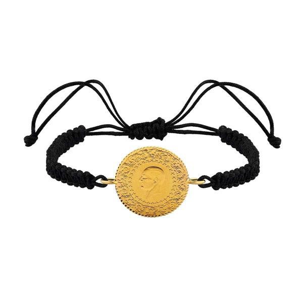 AgaKulche 22 Ayar Yarım Altınlı Siyah İpli Bileklik - Image 1