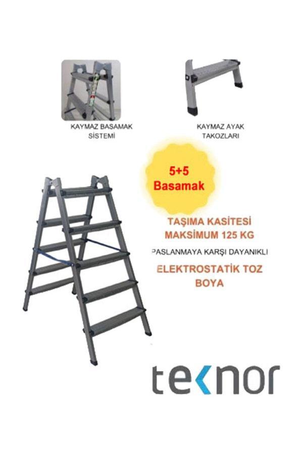 Çift Taraflı Dayanıklı 5+5 Metal Basamaklı Merdiven - Image 1