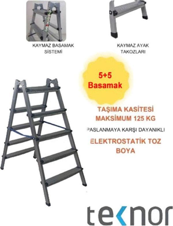 Çift Taraflı Dayanıklı 5+5 Metal Basamaklı Merdiven - Image 1