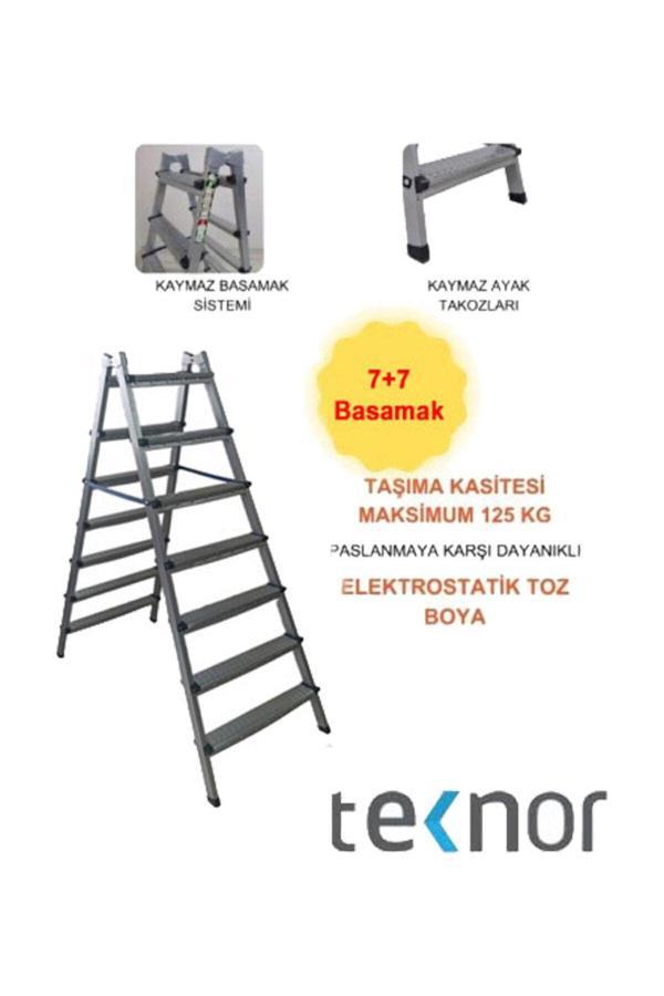 Çift Taraflı Dayanıklı 7+7 Metal Basamaklı Merdiven - Image 1