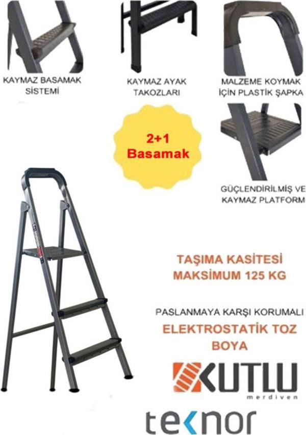 Kutlu Dayanıklı 2+1 Metal Basamaklı Merdiven - Image 1