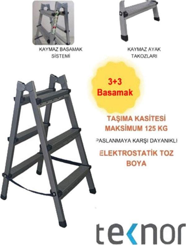  Çift Taraflı Dayanıklı 3+3 Metal Basamaklı Merdiven - Image 1