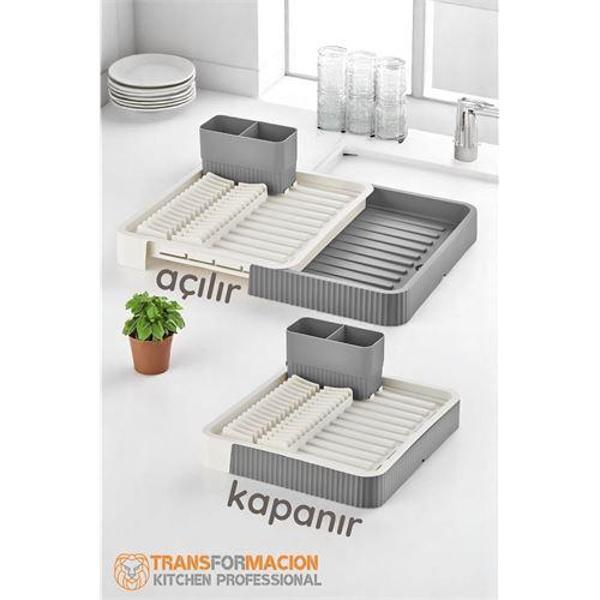Modacar Açılır-Kapanır Bulaşıklık - Bulaşık Durulama Sepeti Tabaklık Bulaşık Kurutmalık GRİ - Image 1