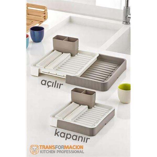 Modacar Açılır-Kapanır Bulaşıklık - Bulaşık Durulama Sepeti Tabaklık Bulaşık Kurutmalık LATTE - Image 1