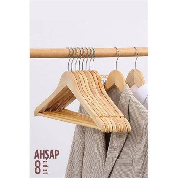  Elbise Askısı Natural Ahşap 8 ADET - Image 1