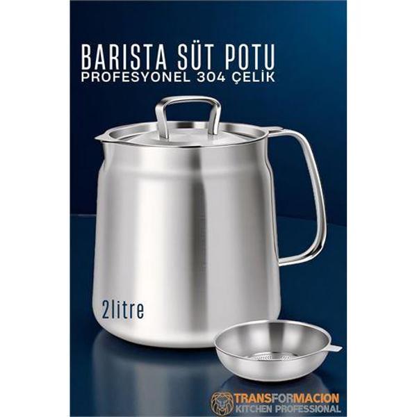 Modacar Barista Süt Potu- Filtreli Çok Amaçlı Pot - Yağ Filtresi Profesyonel 304 Paslanmaz Çelik - Image 1