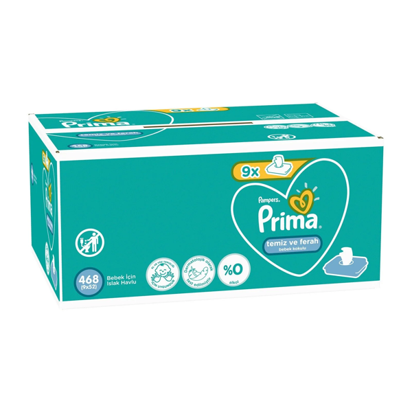 Prima Temiz ve Ferah Islak Havlu Mendil 9'Lu 468 Yaprak - Image 1