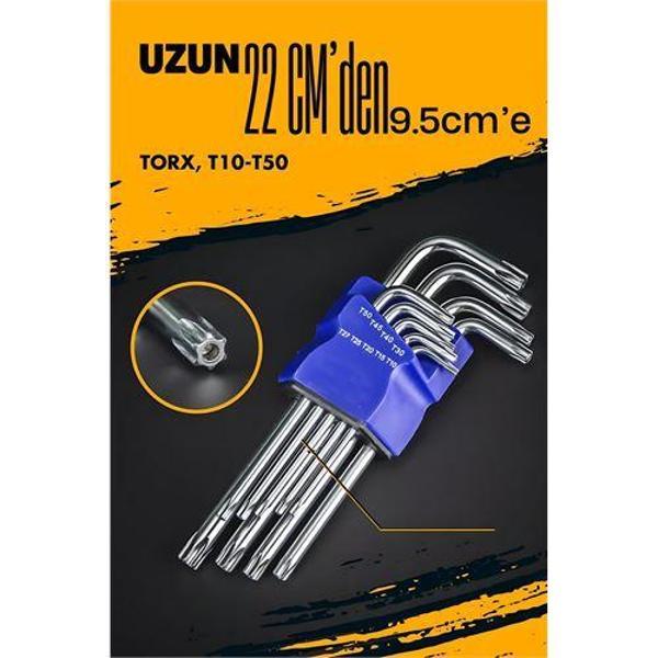 Modacar Uzun Torx Anahtar Seti Yıldız Alyan Seti - Torx Allen Anahtarı 9 Parça - Image 1