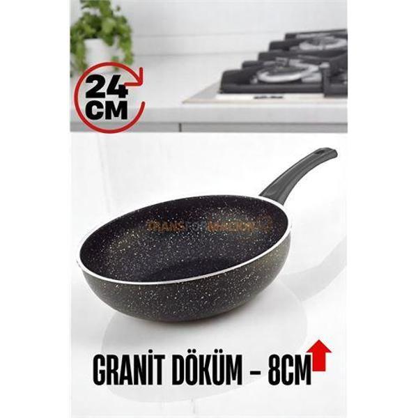  Granit Döküm 8 Cm Derin Wok Tava - Yapışmaz Wok Tava - 24 Cm - Image 1
