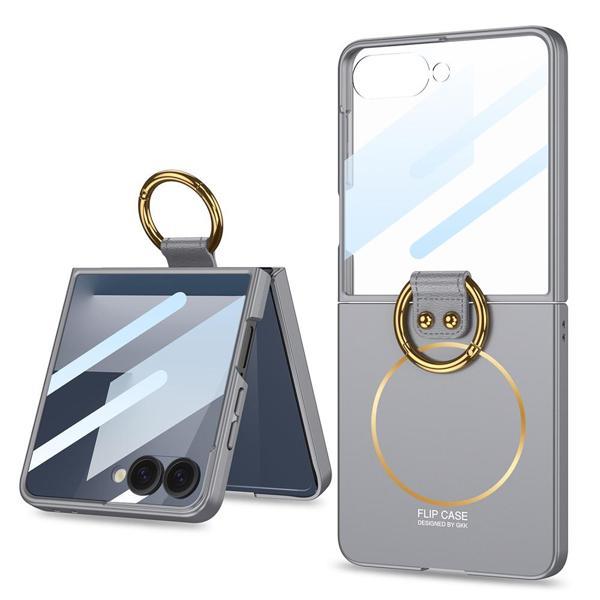 Galaxy Z Flip 7 Kılıf M-safe Şarj Özellikli Kıpta Yüzüklü Flip Sert Kılıf Gri - Image 1