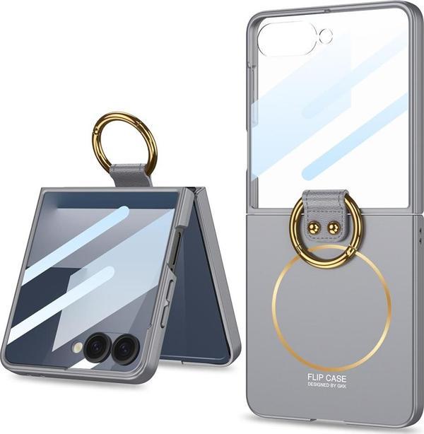 Galaxy Z Flip 7 Kılıf M-safe Şarj Özellikli Kıpta Yüzüklü Flip Sert Kılıf Gri - Image 1