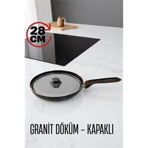  Granit Döküm Tava Paslanmaz Çelik Kapaklı -Yapışmaz Taban 28 Cm - Image 1